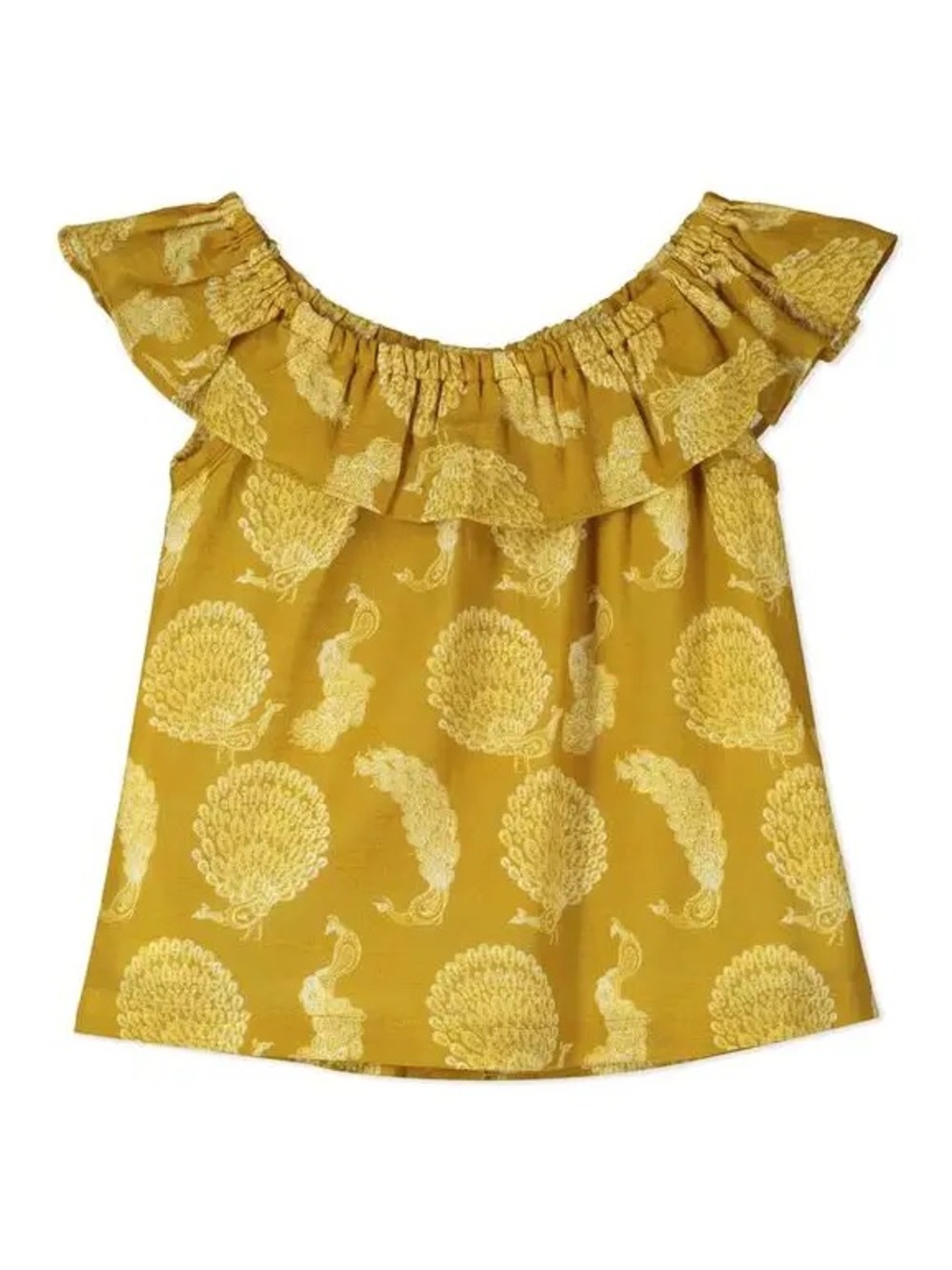 Poppet & Fox wholesale Bardot ruffle blouse kids toddler ochre print